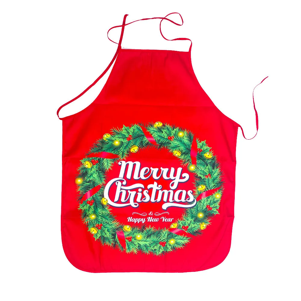 Merry Christmas Apron Deer Snowman Printing Christmas Apron Big Pocket Kitchen Baking Restaurant Bib Apron Dropship