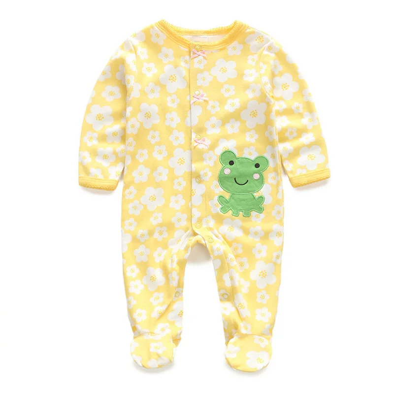 Детский хлопковый комбинезон; весенняя одежда для новорожденных; Комбинезон для маленьких мальчиков; bebe; пижамы; Одежда для мальчиков младенцев; Одежда для новорожденных девочек - Цвет: Yellow frog