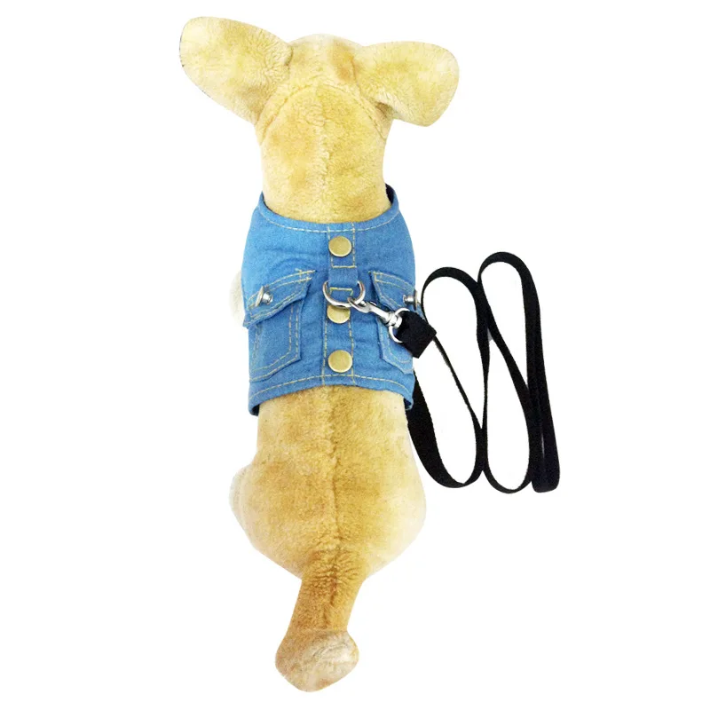 cat jeans jacket harness vest with matching lead leash set