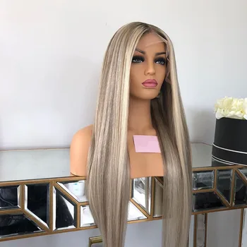 

Silk Base Lace Front Wigs Highlights Platinum Blonde Full Lace Wig Straight 13x6 Front Human Hair Wigs With Baby Hair Ombre Wavy
