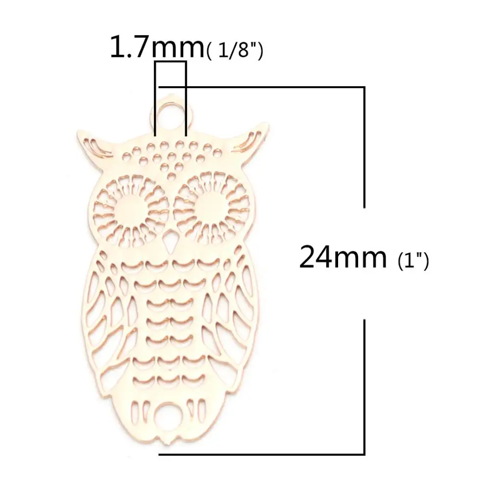 DoreenBeads 10 шт. медные Подвески Подвеска тусклый серебряный золотой цвет сова животное Филигранное тиснение ювелирные изделия аксессуары 24 мм x 13 мм