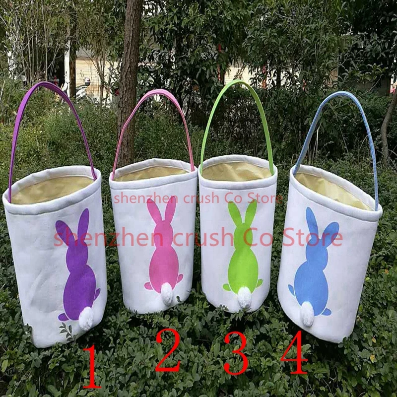 

5pcs/lot 2019 Easter Day hot selling canvas easter tail bucket good quality easter basket tote bags kids gift bucket