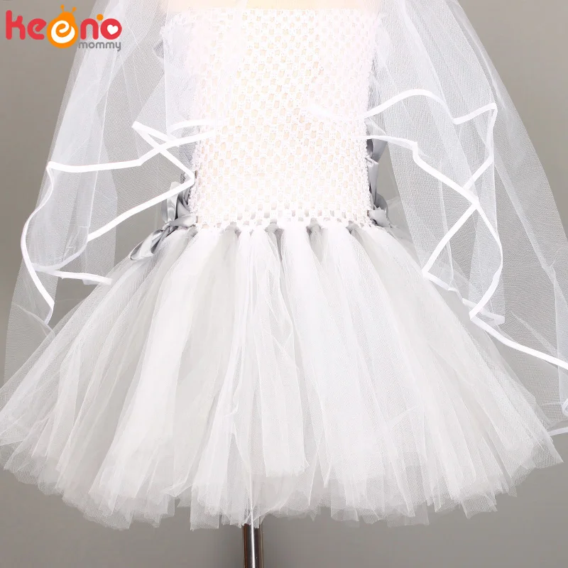 Vintage Dead Bride Girls Tutu Dress with Veil Children Corpse Lady Halloween Carnival Cosplay Costume Kids Fancy Tulle Dress