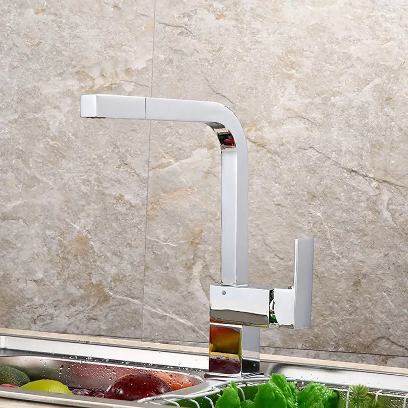 

mixer kitchen faucet full copper wire drawing bibcock of cold hot water can rotate pull out sink faucets 360 degree tap
