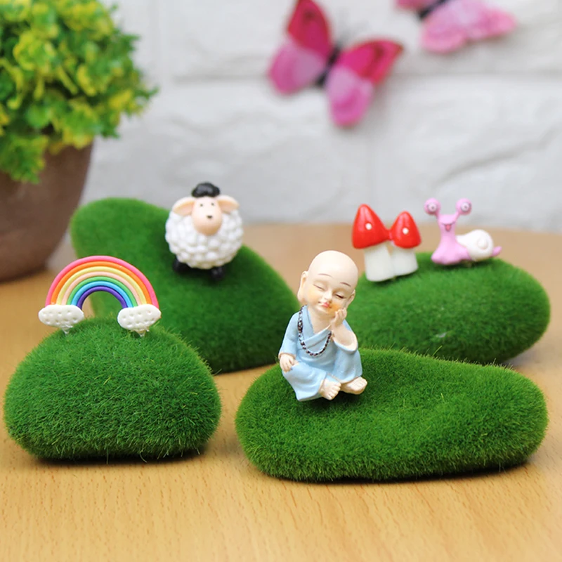 Visland 6PCS Artificial Moss Rocks, 3 Size Faux Green Moss Covered Stones  Green Moss Balls Decorative Fake Moss Decor for Fairy Gardens Floral