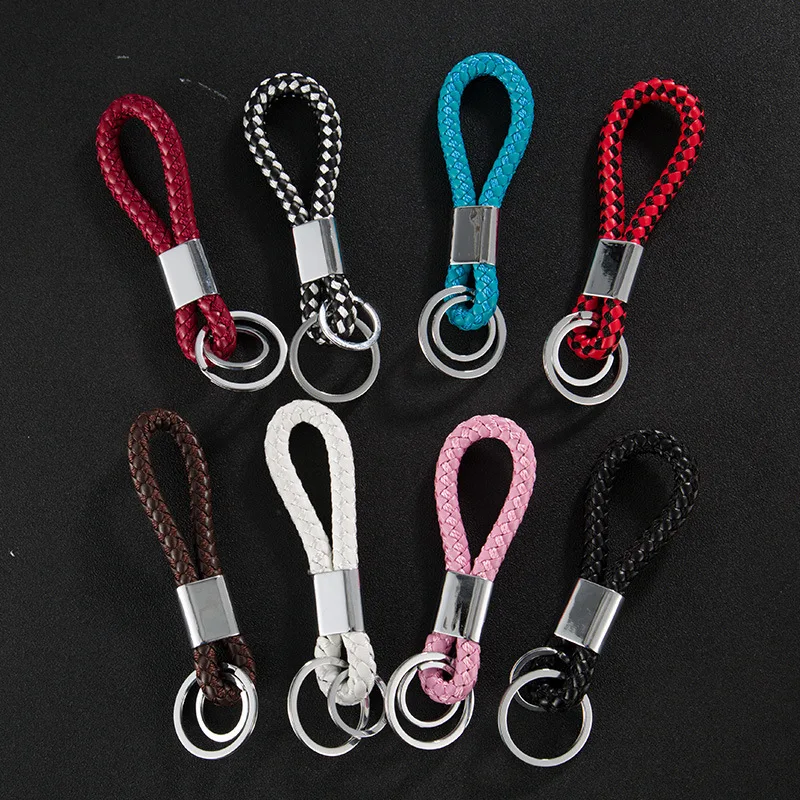 

New Products Double Coils Hide Substance Keychain Genuine Leather Weaving Rope Keychain Accessory Gift Small Gift
