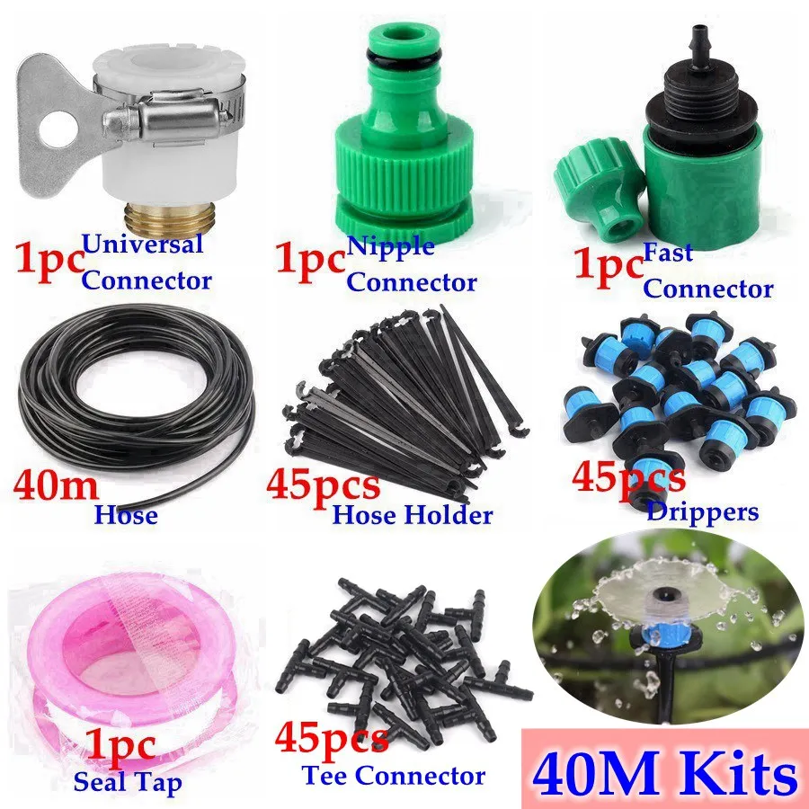 40m Kits 40 м 20 м 5 м садовый капельный наборы для полива Автоматическая капельная оросительная система комплект DIY Садоводство микро оросительные комплекты фонтанный разбрызгиватель - Цвет: 40m Kits