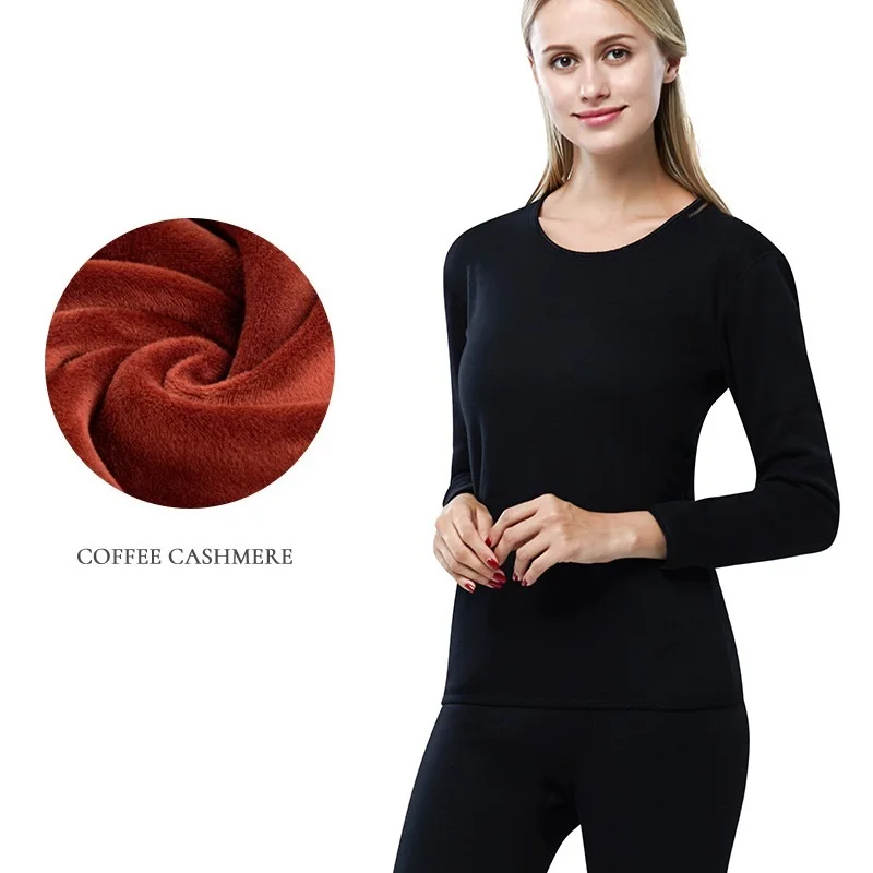 women black Пара M-XXXL термобелье для мужчин Кальсоны зима женщин термо рубашка+ брюки комплект теплый толстый флис зимняя одежда для сна - Цвет: women black