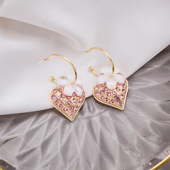 

2020 new fashion net red sweet girl love pink earrings acrylic crystal flower temperament simple earrings