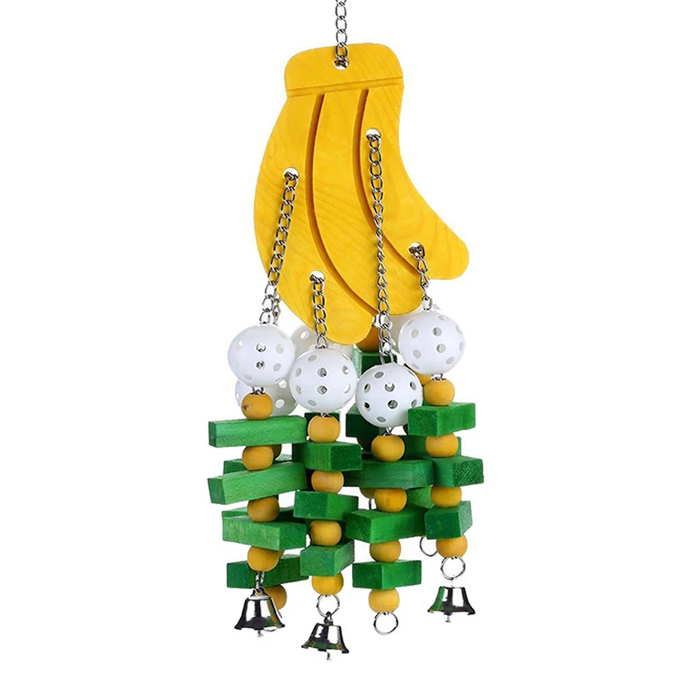 Banana Safe Multifunction Exercise Decoration Durable Balance Bird Toy Small Bell Parrot Supplies Wooden Hanging Ball Chew Bite