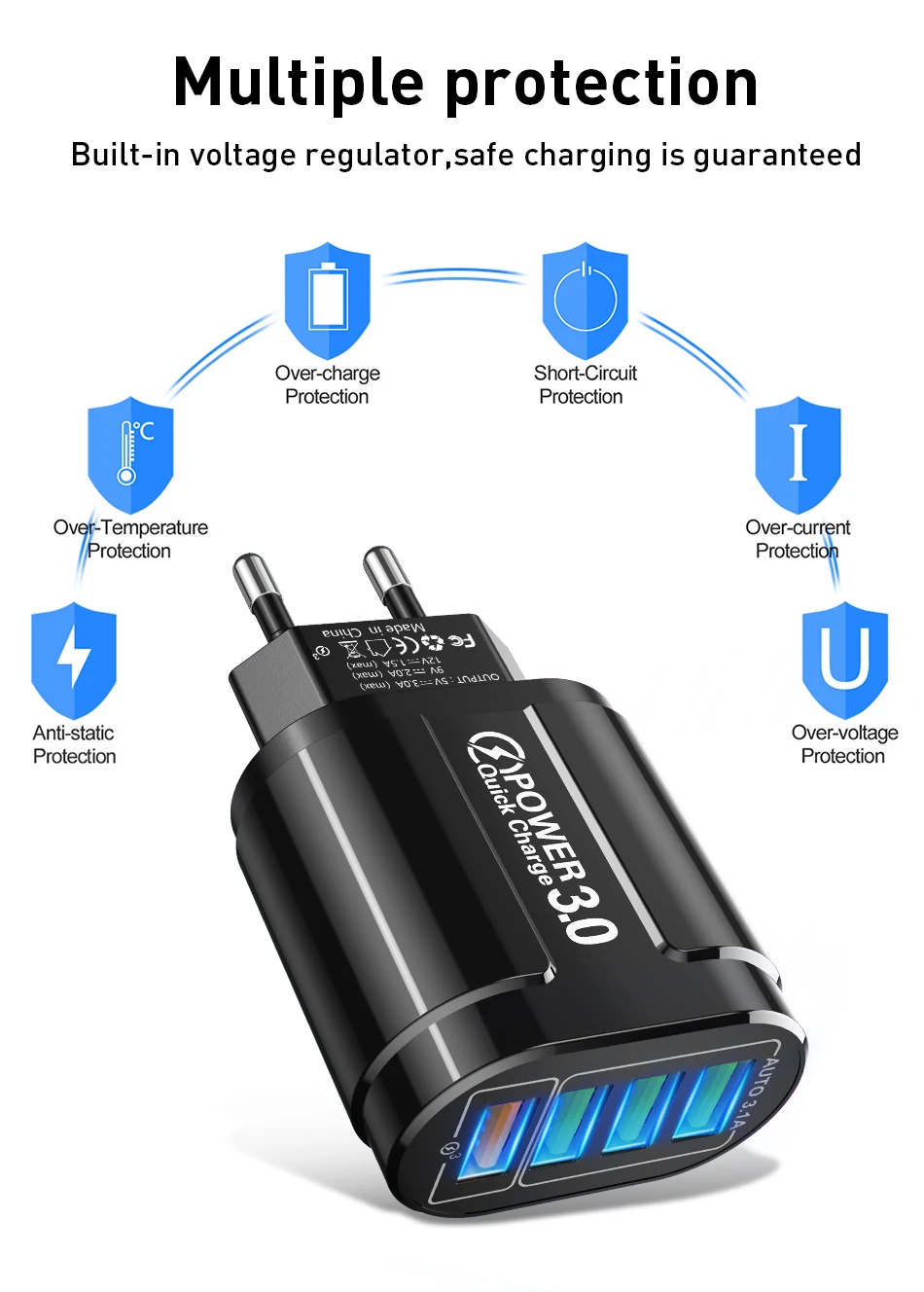 usb charger Lovebay 4 Ports USB Fast Charger Quick Charge 3.0 48W LED Universal Wall Mobile Phone Tablet Chargers Fast Charging For iPhone phone charger