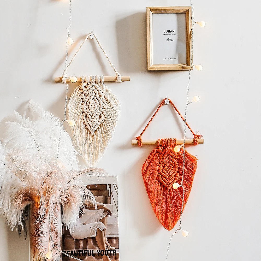 

Mini Leaf Tapestry Macrame Wall Hanging Boho Decoration Nursery Home-stay Dorm Apartment Bedroom Headboard Home New Year Decor