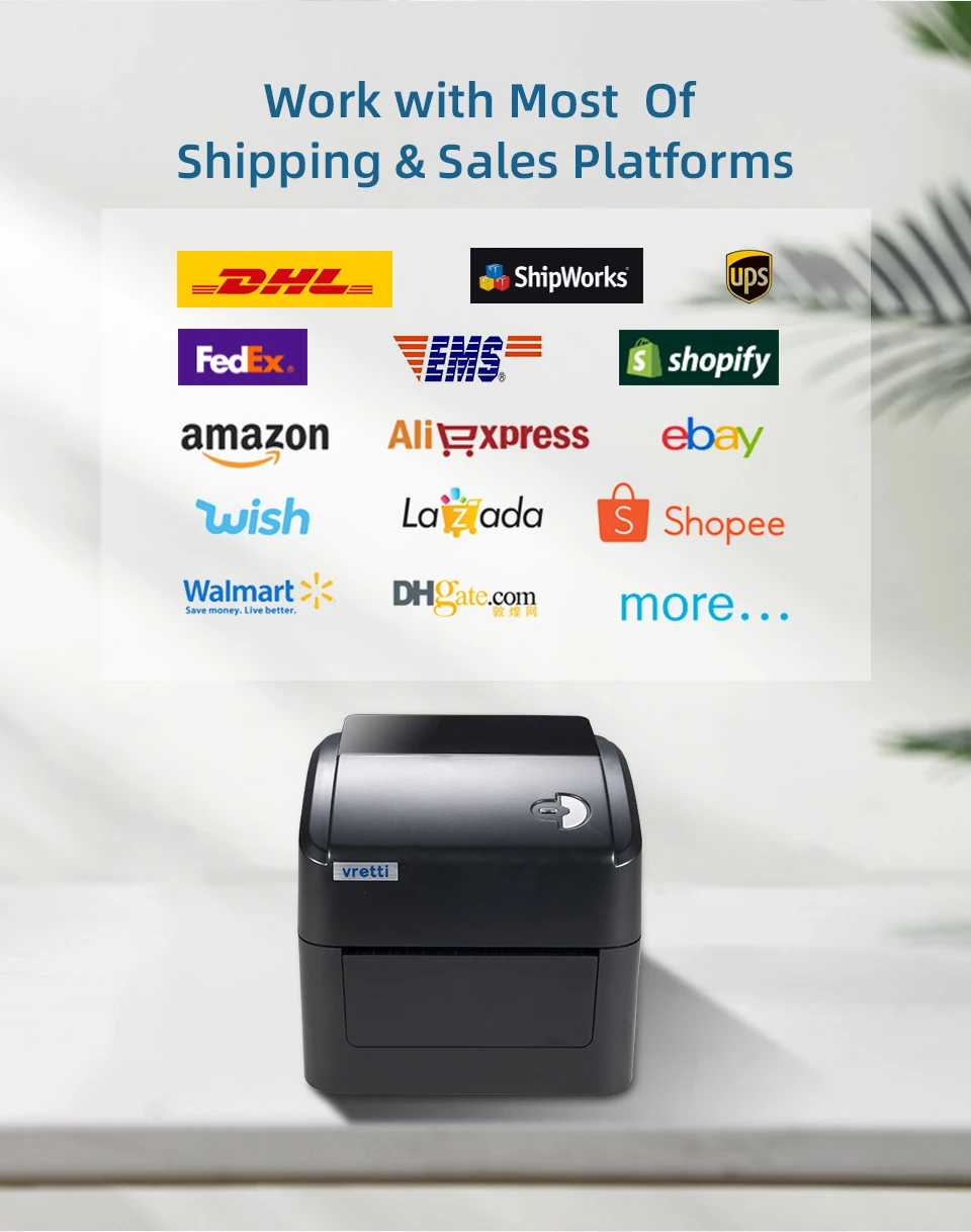 Vretti 420B Wireless Bluetooth Shipping Label Printer 4*6 Thermal Printer Express Black White Barcode Printer Label Holder POS