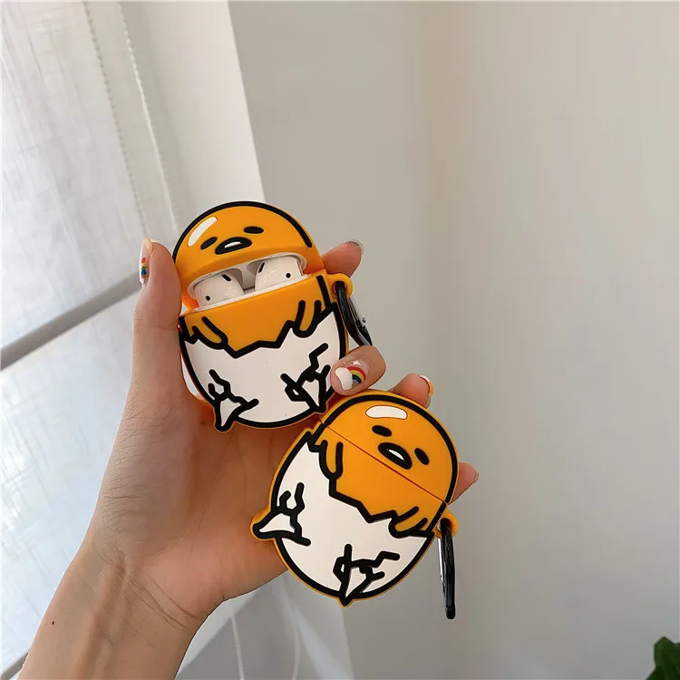 3D милый мультяшка Гудетама чехол для Airpods 1 2 мягкий силиконовый наушник чехол для Apple Air Pods чехол с кольцевой пряжкой