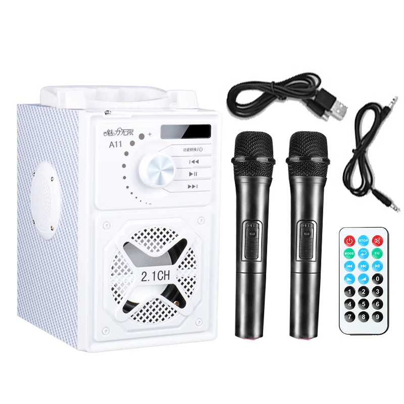 white with 2 mic 3D объемный звук bluetooth акустическая система светодиодный светильник Сабвуфер Караоке динамик держатель телефона Поддержка Hands-free/USB/TF карта/AUX - Цвет: white with 2 mic