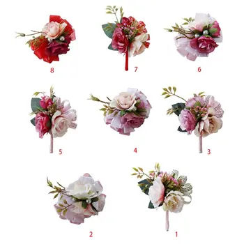 

Wedding Handmade Boutonniere Wrist Corsage Artificial Flower Imitation Pearl Stretch Bracelet for Groomsman Bridesmaid Decor