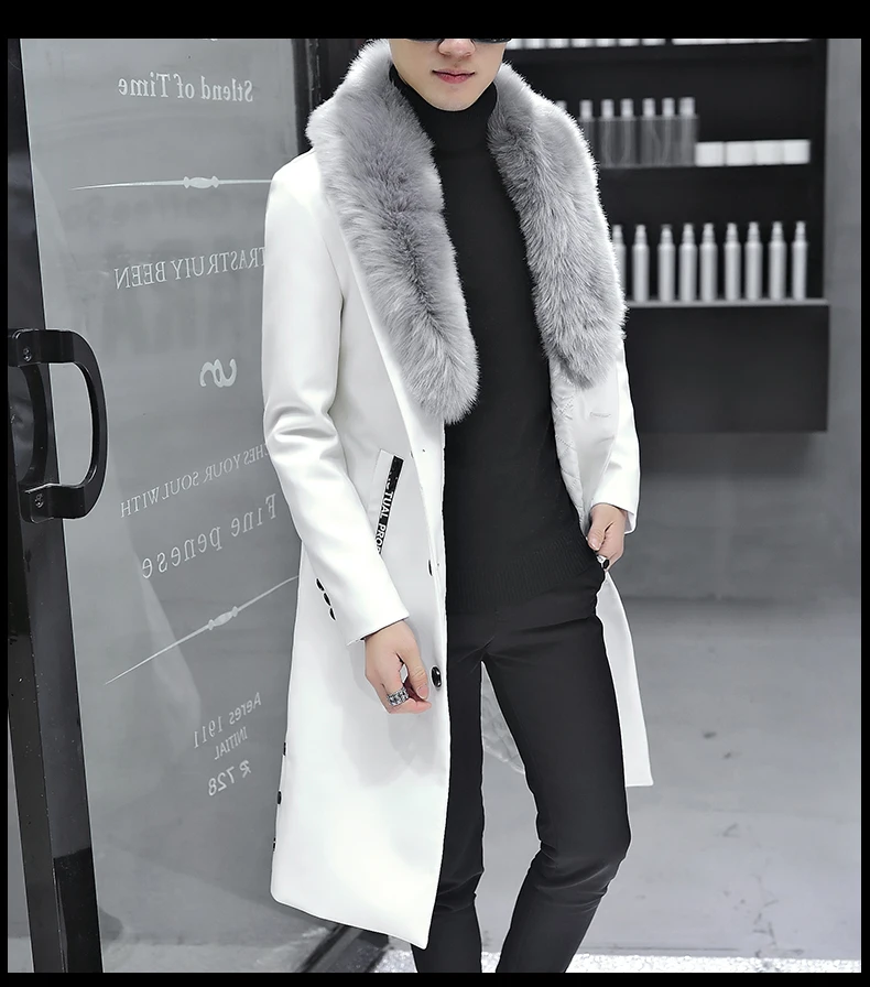 

European and American new style Japanese and Korean men's mid-length fur collar winter jacket men's business casual fur coat