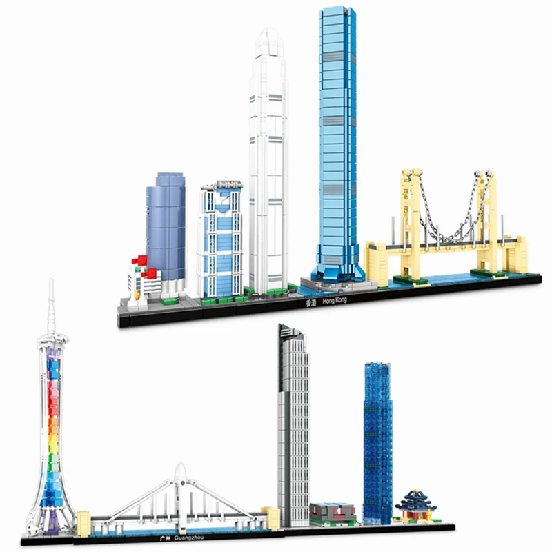 

2020 NEW China City Architecture Guangzhou Hong Kong Skyline Building Blocks Bricks Classic Creator Model Kids Toy Gift