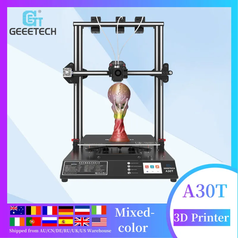 Geeetech A30T Large 3d printer multi color 3 extruder Dual z axis, 320