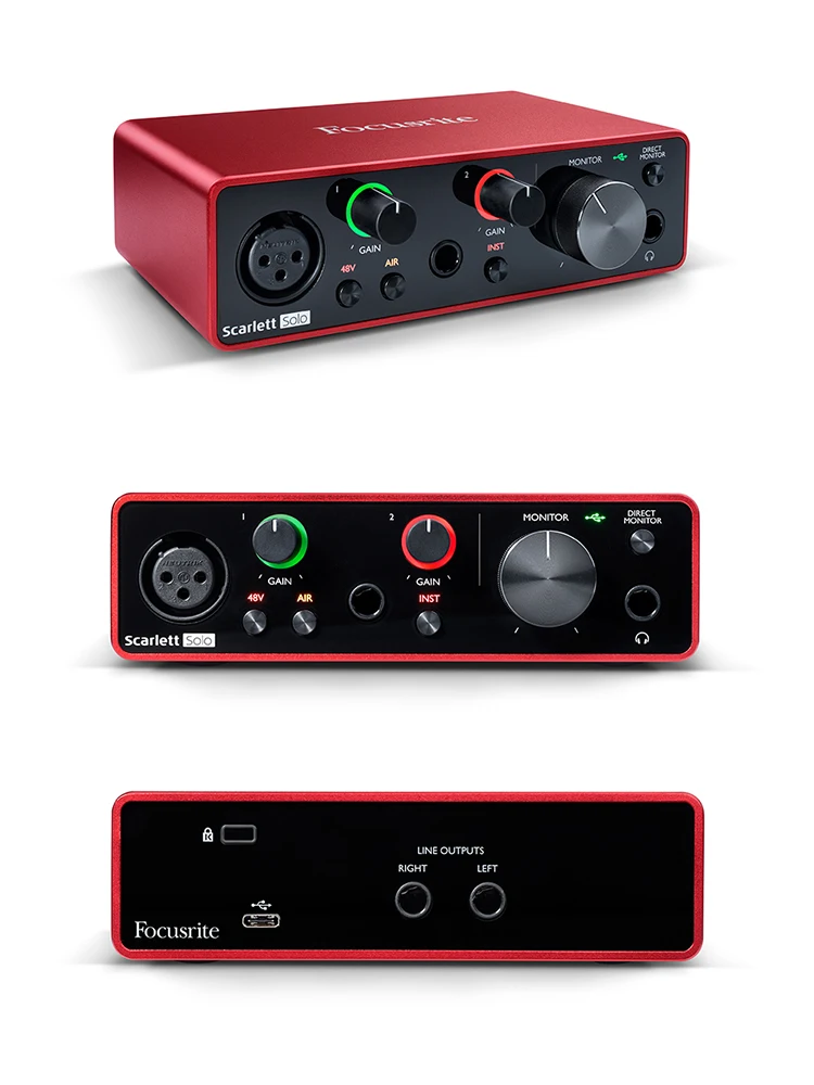 Новейший Focusrite Scarlett Solo(3-го поколения) USB аудио интерфейс звуковая карта 24 бит/192 кГц AD-конвертеры для записи mic гитары