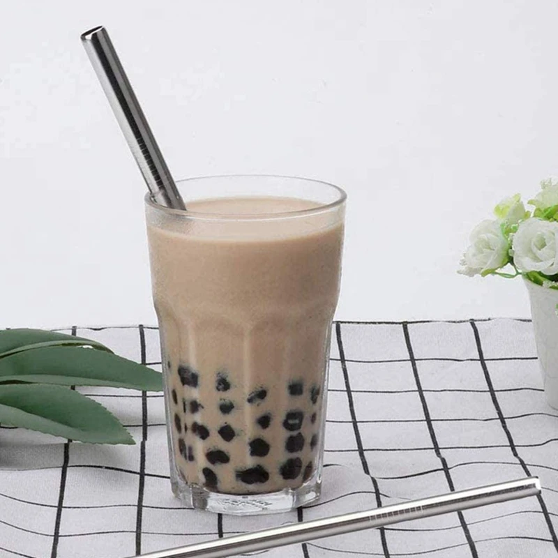 12x215mm Metal Straw 304 Stainless Steel Straws 8.5'' Reusable Drinking Straws for Bubble Tea Boba Smoothies Milkshakes
