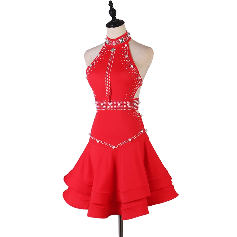 Latin Competition Dance Skirt Women Lady's Sexy Back Samba Latin Dancing Wear Red Professional Rumba Dancing Dress
