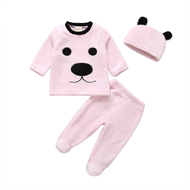 Toddler Baby Boys Girls pajamas for Newborn sleepwear Long Sleeve Fleece Bear Top+Pant+Hat 3 pcs Set For Baby Boy Warm Clothes