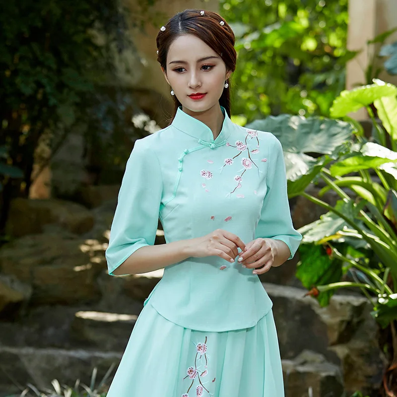 SHENG COCO Green Chinese Blouse ...