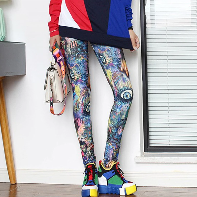 NDUCJSI Leggings Women 3D Printed Cartoon Legging Sexy Breathable Workout Leggins Slim Elastic Plus Size Pants Printed Trousers