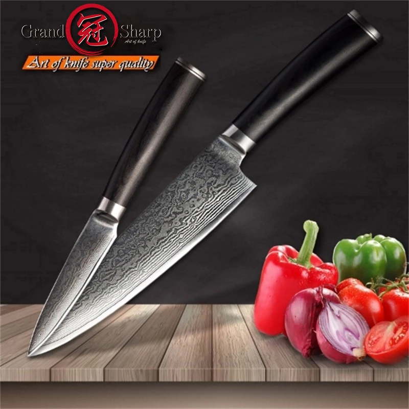 

GRANDSHARP Damascus Knife Set 2Pcs Damascus Japanese Stainless Steel VG10 Chef Paring Knives Cooking Kitchen Chef Knife Slicing