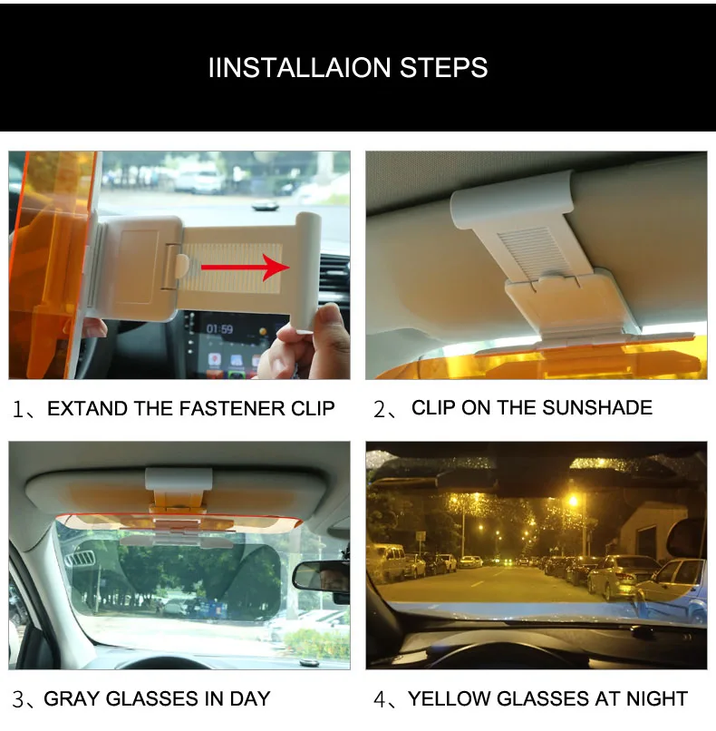 E-FOUR автомобильный козырек расширитель солнцезащитный козырек для автомобилей Солнцезащитный козырек расширитель ночного видения очки для вождения 2 в 1 день и ночь анти-соскабливание