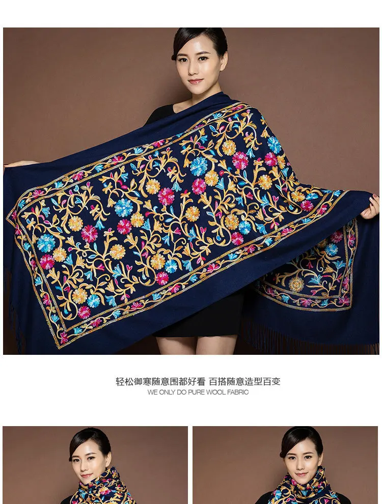 Brand Scarf For Women Winter Embroidery Neck Cashmere Scarves Lady Shawl Wrap Female Foulard Blanket Tassel Bandana Femme