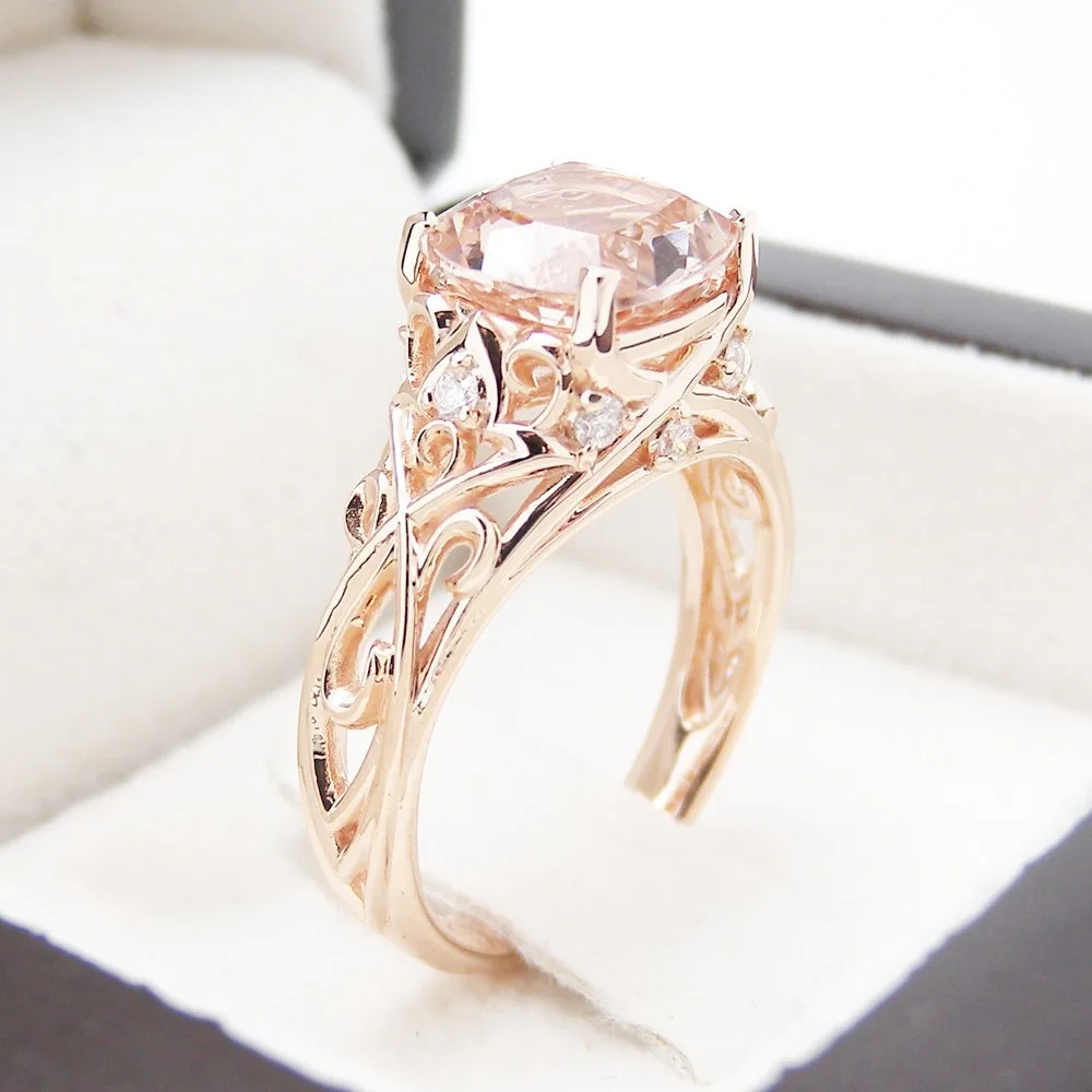 

Exquisite Rose Gold Plated Champagne Zircon Wedding Ring Cocktail Party Bridal Ring Wedding Band Promise Ring Engagement Jewelry