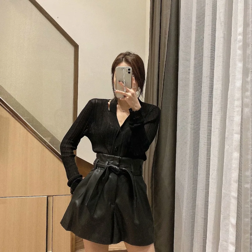 under armour shorts Ruffle high waist  shorts mini sexy short shorts black Sash skirt elegant leather shorts women faux leather skirt with belt Mini biker shorts