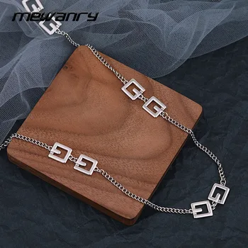 Mewanry 925 Sterling Silver Couples Necklace for Women New Trend Party Creative Splicing Hollow Geometry Jewelry Birthday Gifts