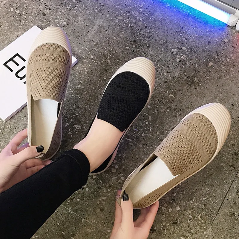 

2020 Spring and Autumn New Knitted Shoes All-match Flat Keel Thin Shoes Woven Breathable Casual Shoes a Pedal Women's Shoes