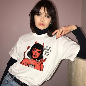 

Women's t-shirt 2020NEW Angels Protect MeThe Demons Respect Me female T-shirt Harajuku T-Shirt Vintage Chic Bf Loose top female