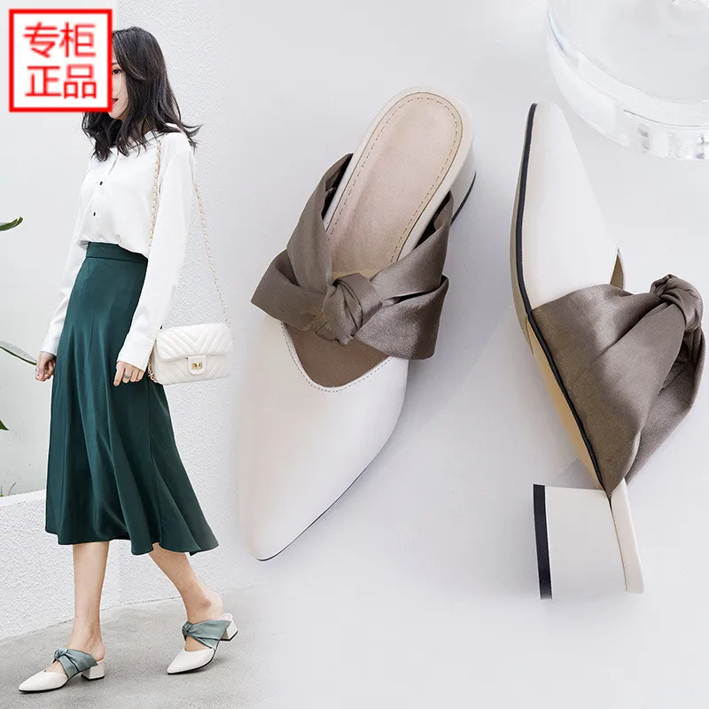 

Online Celebrity Spring And Summer New Style Korean-style Pointed-Toe WOMEN'S Sandals Genuine Leather Closed-toe Chunky-Heel Sem