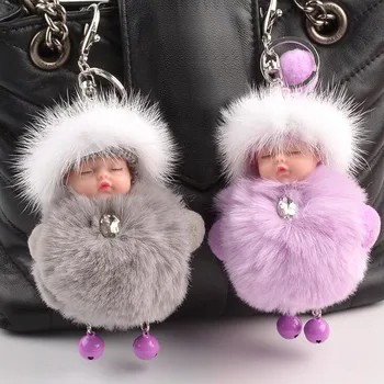 

30pcs/lot Baby WInter Keychains with Hat Bell Fashion Jewelry Plush Dolls Girls Bag Decorations For Car Pendant Ornament