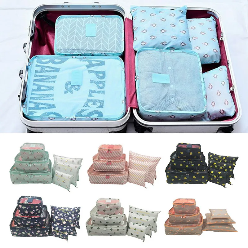 US 6Pcs Waterproof Clothes Travel Storage Bag Luggage Packing Cube Organizer Set 