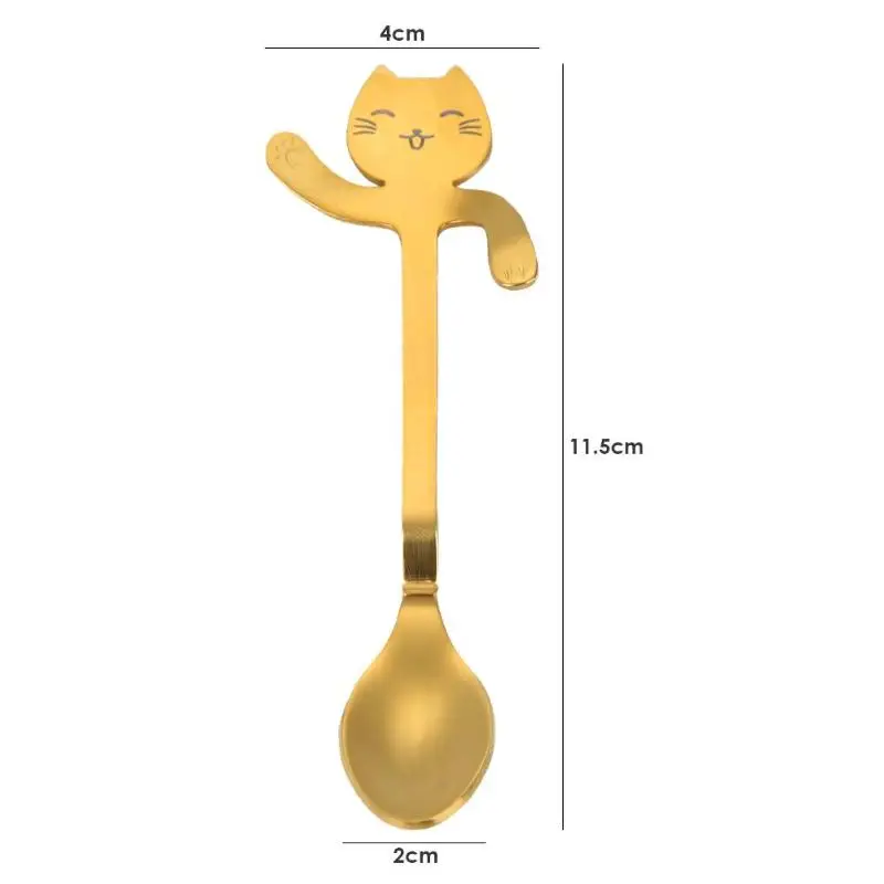 Stainless Steel Coffee Scoops Cartoon Cute Cat Shaped Spoon Long Handle Hanging Coffee Milk Stirring Scoops Coffeeware