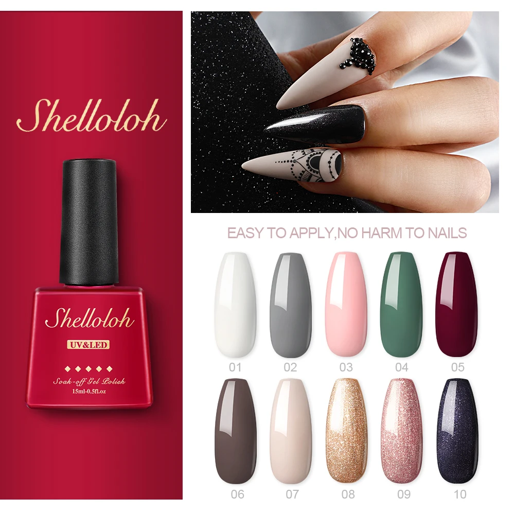 Shelloloh УФ-гель для ногтей 15 мл Soak Off польский гель лак Для 10 цветов модный маникюр |