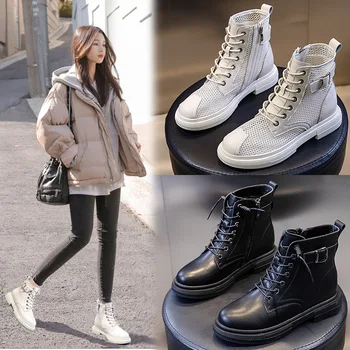 

2020 Autumn Winter New Ankle Boots Thick Soles Fashion Summer Breathable Cool Boots Casual Martin Boots Leather Shoes Fashion