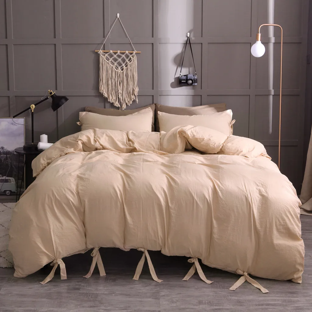 

Ouneed one quilt cover two pillowcases Washed cotton solid color soft and comfortable bedding three-piece bed cover (no sheets)