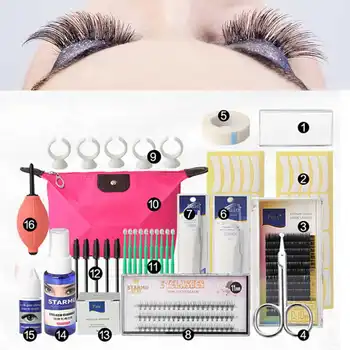 

Professional 16 Pcs False Eyelash Extension Tools Set Makeup Tools Kits Individual Eye Lashes Grafting Tools Kit Set Bag