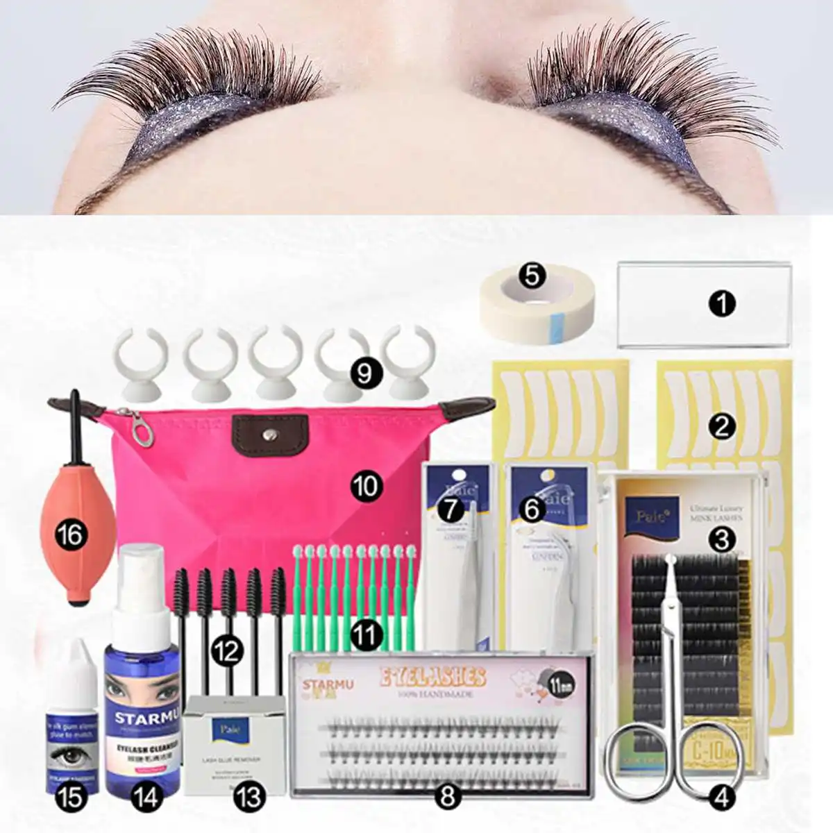 Professional 16 Pcs False Eyelash Extension Tools Set Makeup Tools Kits Individual Eye Lashes Grafting Tools Kit Set Bag Professional 16 Pcs False Eyelash Extension Tools Set Makeup Tools Kits Individual Eye Lashes Grafting Tools Kit Set Bag