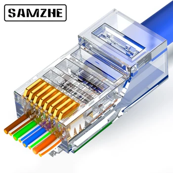 

SAMZHE RJ45 shielded connector cat5e Cat6 Hole network rj45 Connector Plugs 23AWG Crystal Head 8 Line Slot 10PCS/Lot