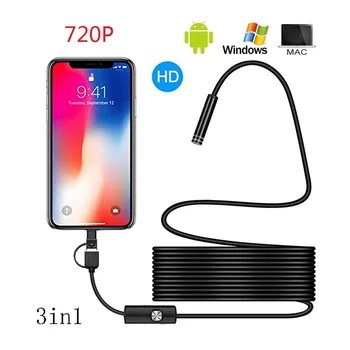 

3 in 1 8mm720P 6 LED Endoscope Tpye-c Android PC USB Waterproof Endoscope Inspection Camera Soft Hard wire borescope