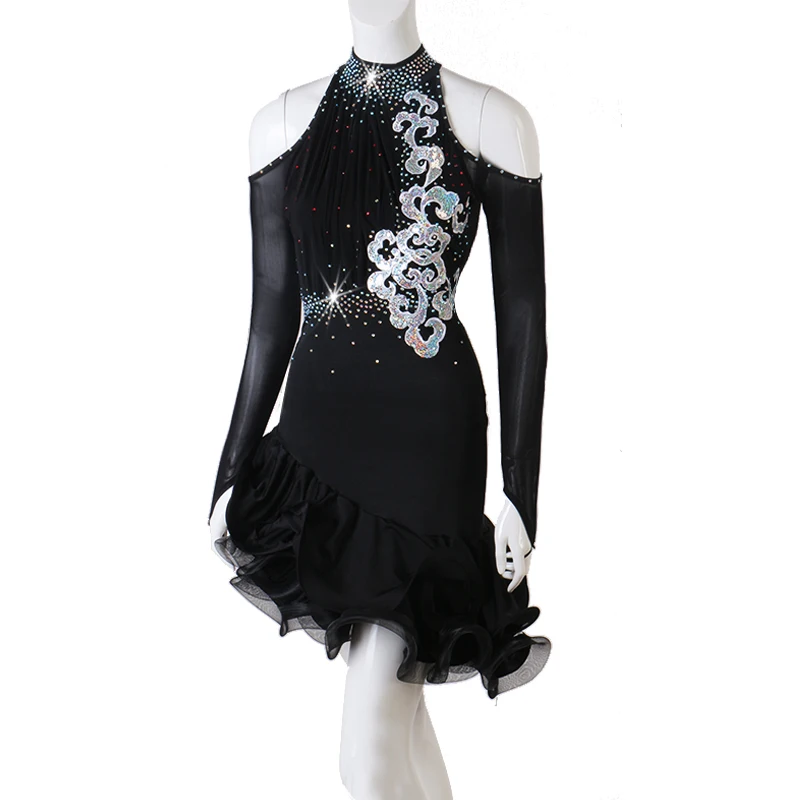 Женское платье для латинских танцев, Дамское Платье для латинских танцев, платье с вырезами на плечах, платье для латинских танцев, lq155, vestido fiesta mujer