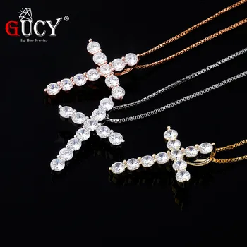 

GUCY Iced Cross Pendant Necklace Iced Out Tennis Chain AAA Cubic Zircon Men's Women Hip Hop Rock Jewelry For Gift